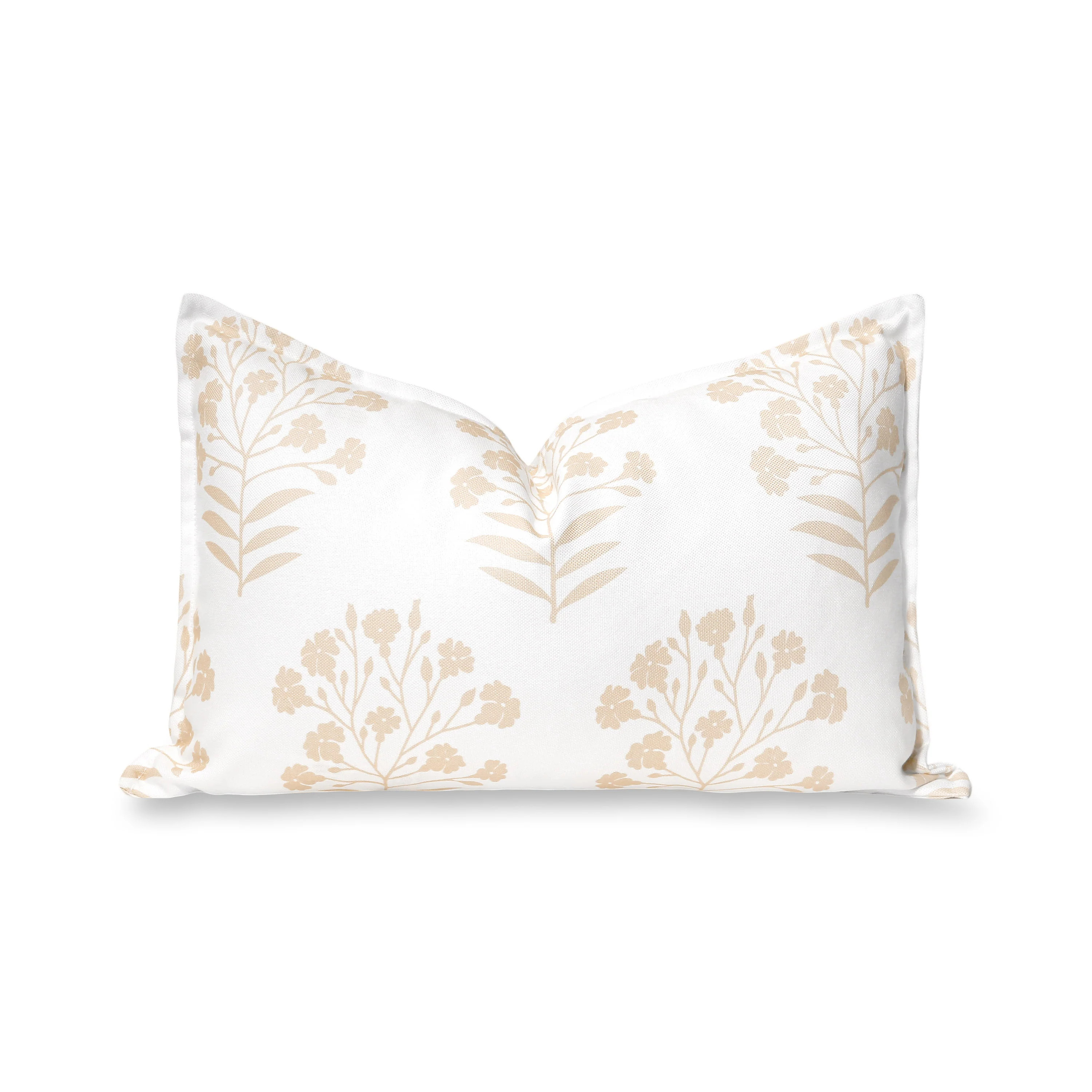 Capelea Flowers, Indoor/Outdoor Tan Lumbar Pillow Cover, with Flanged Border, 12 | Hofdeco