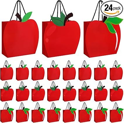 24 Pcs Apple Shaped Back to School Kraft paper Gift Bag Bulk First Day of School Gift Bags with H... | Amazon (US)