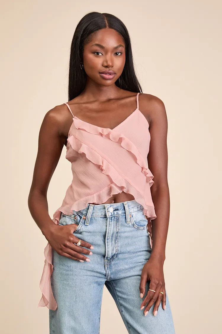 Luscinia Light Pink Textured Ruffled Cami Top | Lulus