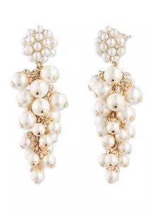 Gold Tone Large Pearl Linear Earrings | Belk