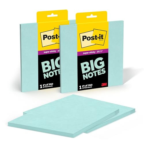 Post-it Super Sticky Big Notes, 8 in. x 8 in., Extra Large Sticky Notes in Fresh Mint, 2 Pads, 60... | Amazon (US)