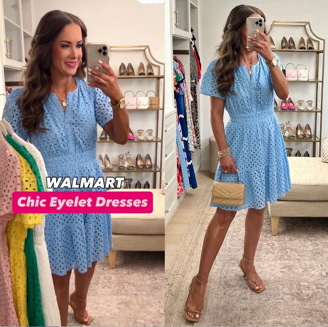 Viral eyelet dresses back in stock!! Scroll to shop! Wearing size S. More colors too! Follow for more! 🥰 ~ Lindsay & Whitney 