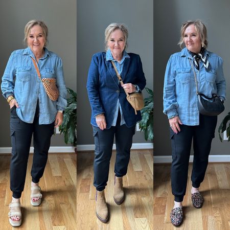 Such an easy look. Chambray blouse size XL. I sized up for the shoulders/arms. 

Ponte knit cargo joggers. So good. Limited sizing. I’ll link some options. Wearing a large. 10% off with code NANETTE10
Denim blazer size 2,0. Don’t miss this!


#LTKover40 #LTKSeasonal #LTKtravel