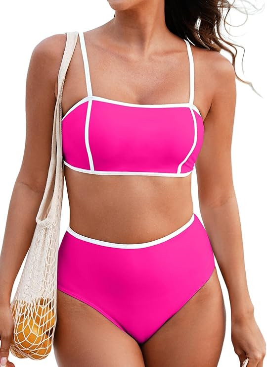 Herseas Women's 2 Pieces Colorblock Bikini Sets Square Neck Swimsuit Adjustable Spaghetti Straps ... | Amazon (US)