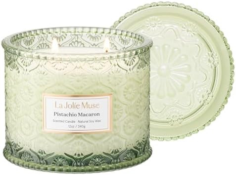 LA JOLIE MUSE Pistachio Macaron Scented Candles for Home, Soy Wax, 2-Wick | Large Jar Luxury Cand... | Amazon (US)