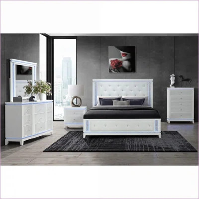 Bedroom Set King 5PC, Contemporary Snow White with Glitter & LED Lights | Standard Beds | Snow White | Wayfair North America