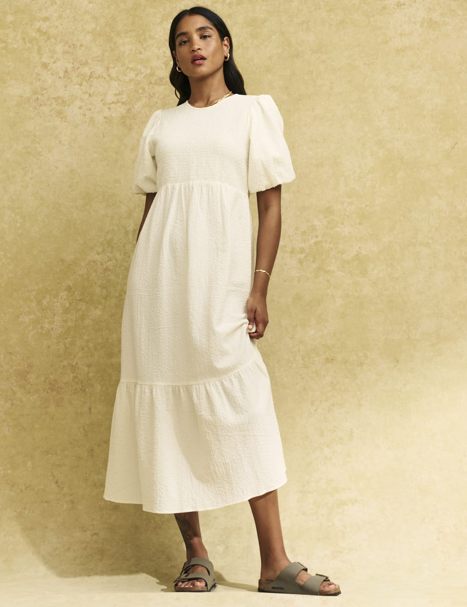White Kelsie Smock Midi Dress | Nobody's Child