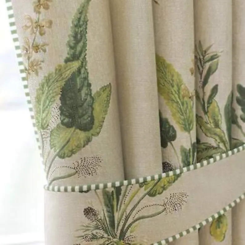 Thibaut Woodland -linen Drapery Panel: Green on Natural -floral Curtain. Made to Order. - Etsy | Etsy (US)