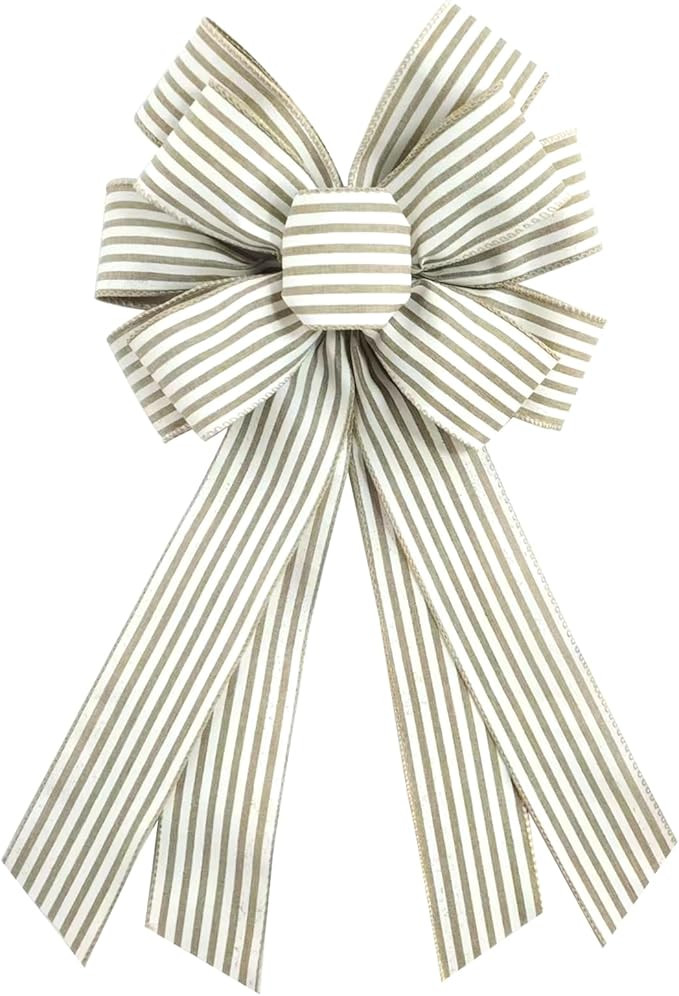 Natural Burlap Wreath Bow 20 x 11 Inches Easter Bows Light Khaki Stripes Ribbon Bow Carnival Farm... | Amazon (US)