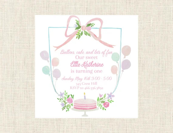 Watercolor Birthday Crest Girls First Birthday/ Printed/ | Etsy | Etsy (US)