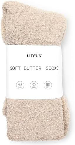 Litfun Fuzzy Socks for Women Cozy Fluffy Winter Warm Sleep Socks Super Comfy and Soft | Amazon (US)