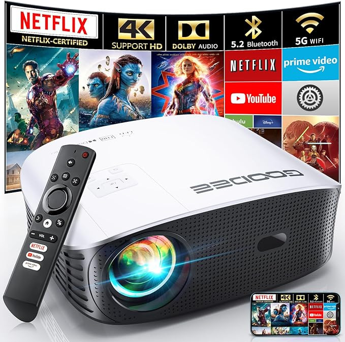 GooDee Smart 4K Projector with 5G WIFI and Bluetooth, Netflix/Amazn Prime Video Certified, Dolby ... | Amazon (US)