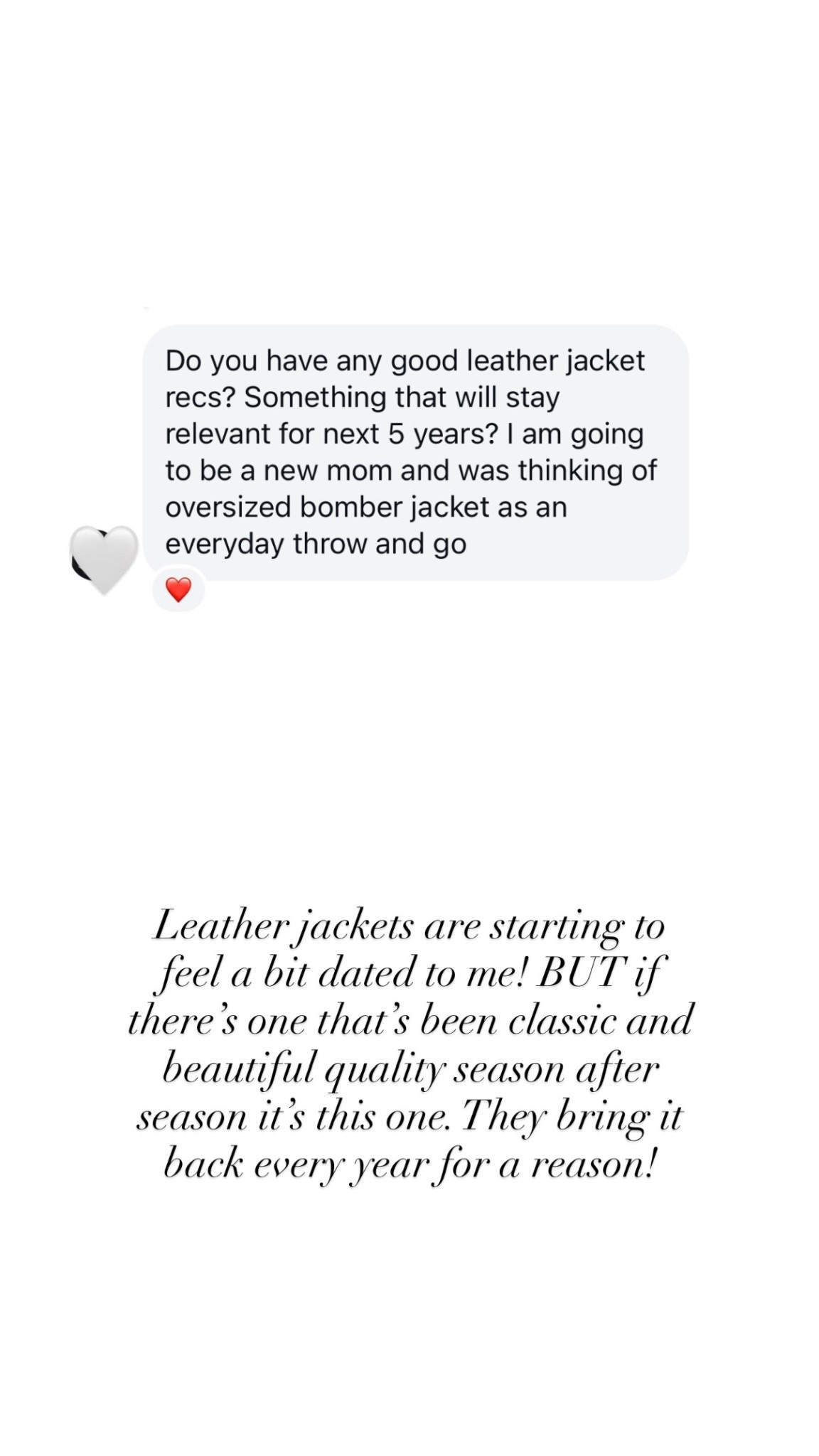 Leather jacket. 

#LTKStyleTip #LTKHoliday #LTKSeasonal