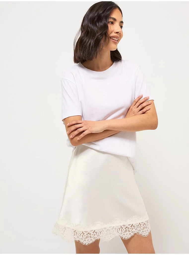 Cream Satin Lace Hem Mini Skirt | George