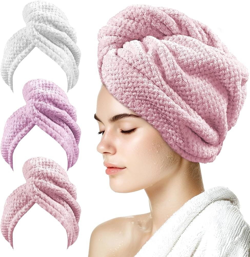 3 Pack Hair Towel wrap for Women, 25.4" x 9.8" Microfiber Hair Towel, Super Absorbent Hair Towel ... | Amazon (US)