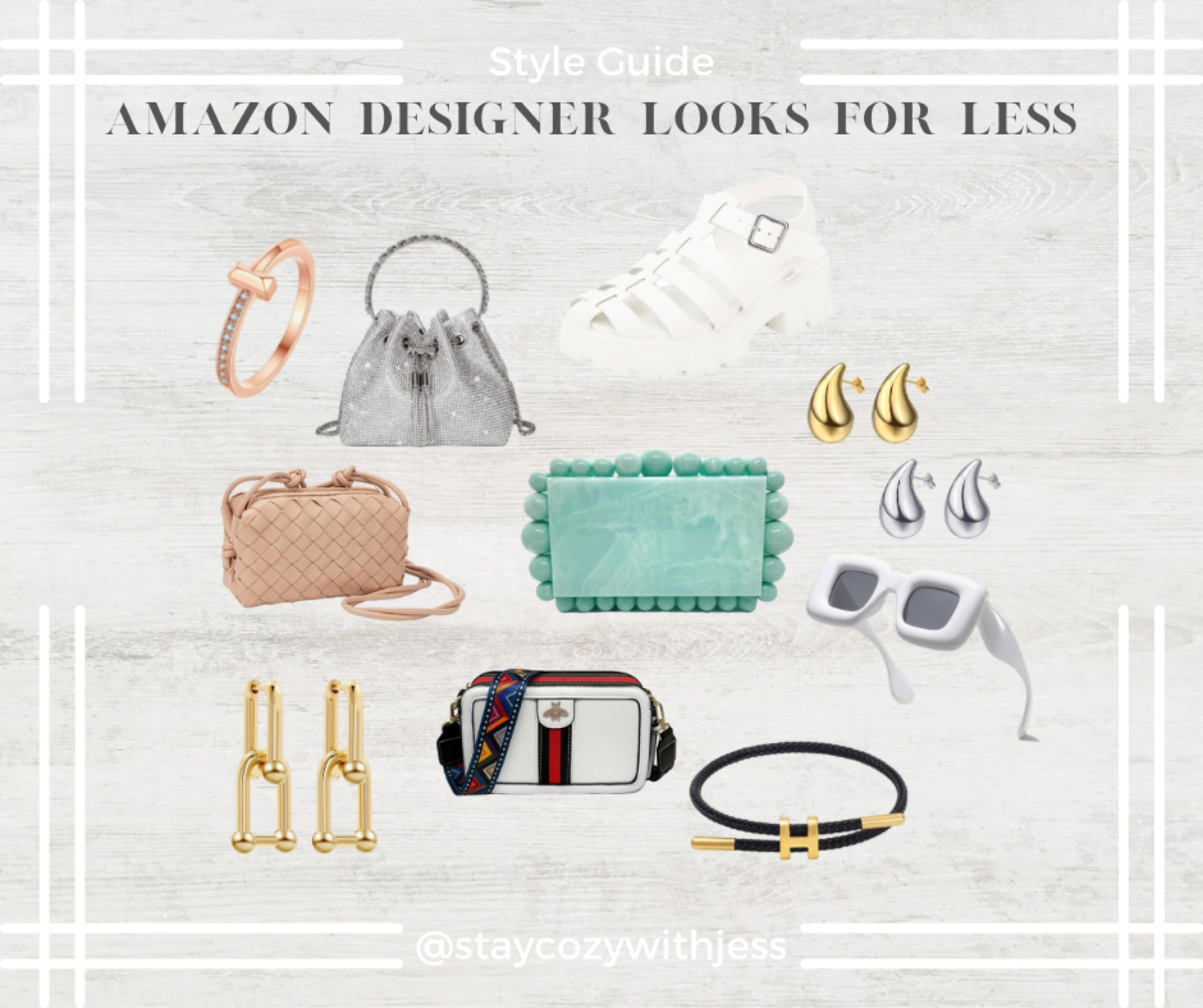 Designer inspired looks for less ✨ 
Looks for less, Amazon fashion finds, amazon fashion style, designer inspired, how to style, pearl clutch, runway sunglasses, fashion week, runway fashion, gold jewelry, silver jewelry, gold earrings, silver earrings, rose gold ring, bee bag, white platform sandals, trending fashion, influencer style, bronze rope bracelet, silver handbag, Amazon designer inspired bags

#LTKFind #LTKsalealert #LTKxPrimeDay