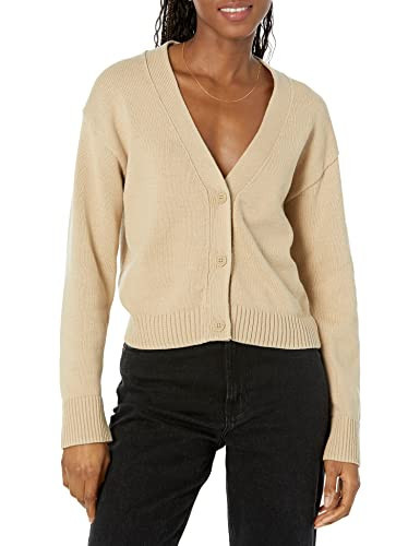 Amazon Essentials Women's V-Neck Cropped Cardigan, Tan, Medium | Amazon (US)