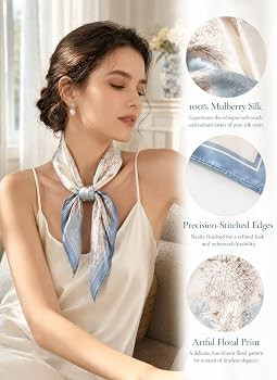 100% Mulberry Silk Scarf for Women Lightweight 21" Small Square Neck Scarf Headscarf Neckerchief ... | Amazon (US)