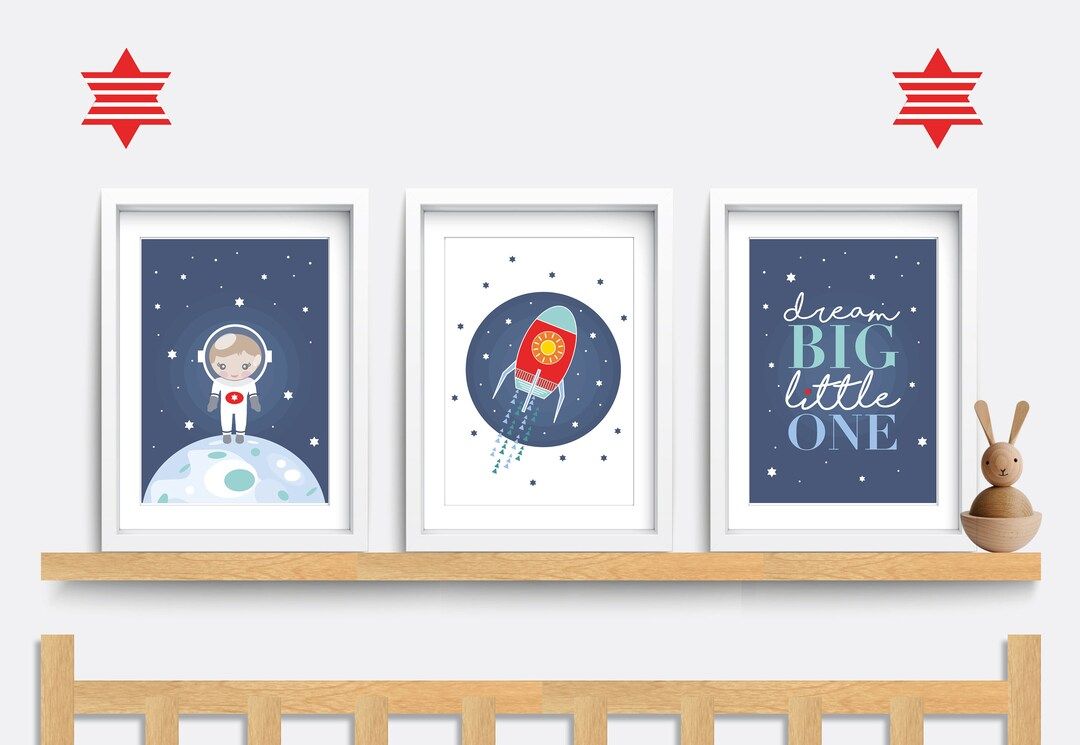 Space Nursery Prints. Set of 3 Nursery Prints. Dream Big Little One, Star Decor, Space Themed Wal... | Etsy (US)