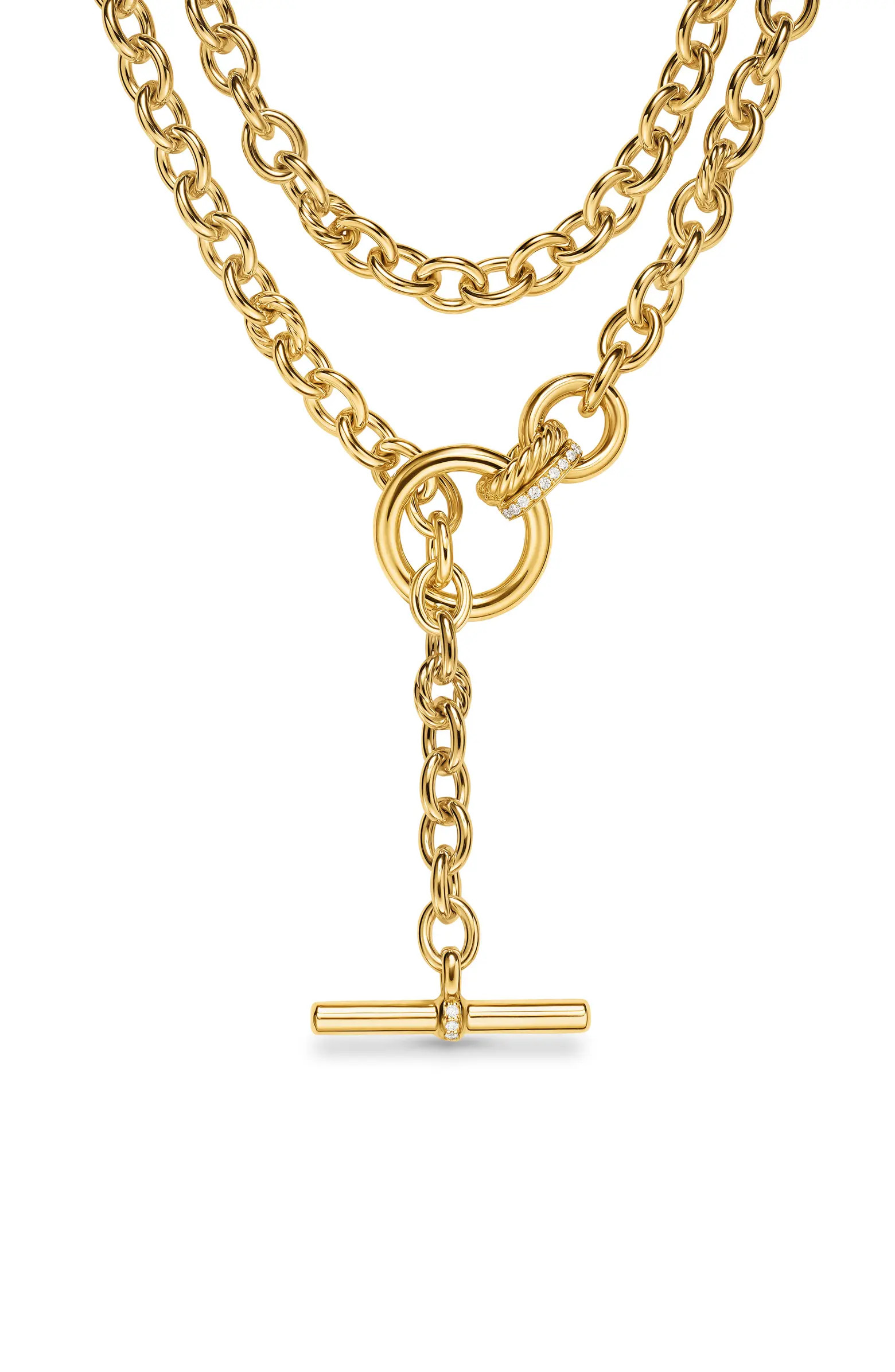 DY Mercer® Double Row Toggle Chain Necklace in 18K Yellow Gold with Diamonds, 8mm | Nordstrom