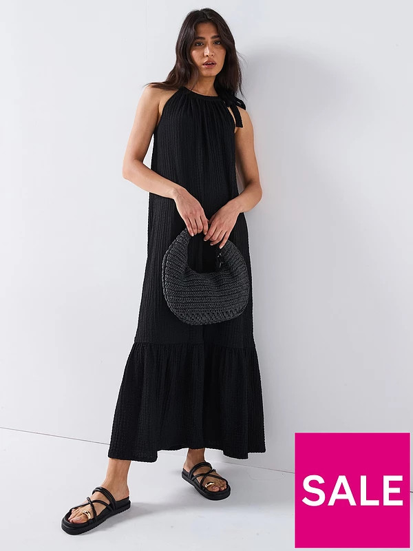 V by Very Tie Neck Maxi Dress - Black | Very (UK)