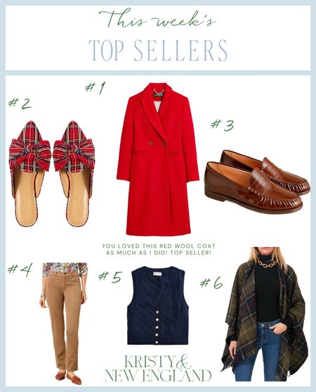 Top Sellers this week: The red wool coat, tartan bow mules, Italian leather penny loafers, corduroy pants, cashmere vest, & Barbour tartan serape 

#LTKHoliday #LTKover40 #LTKGiftGuide