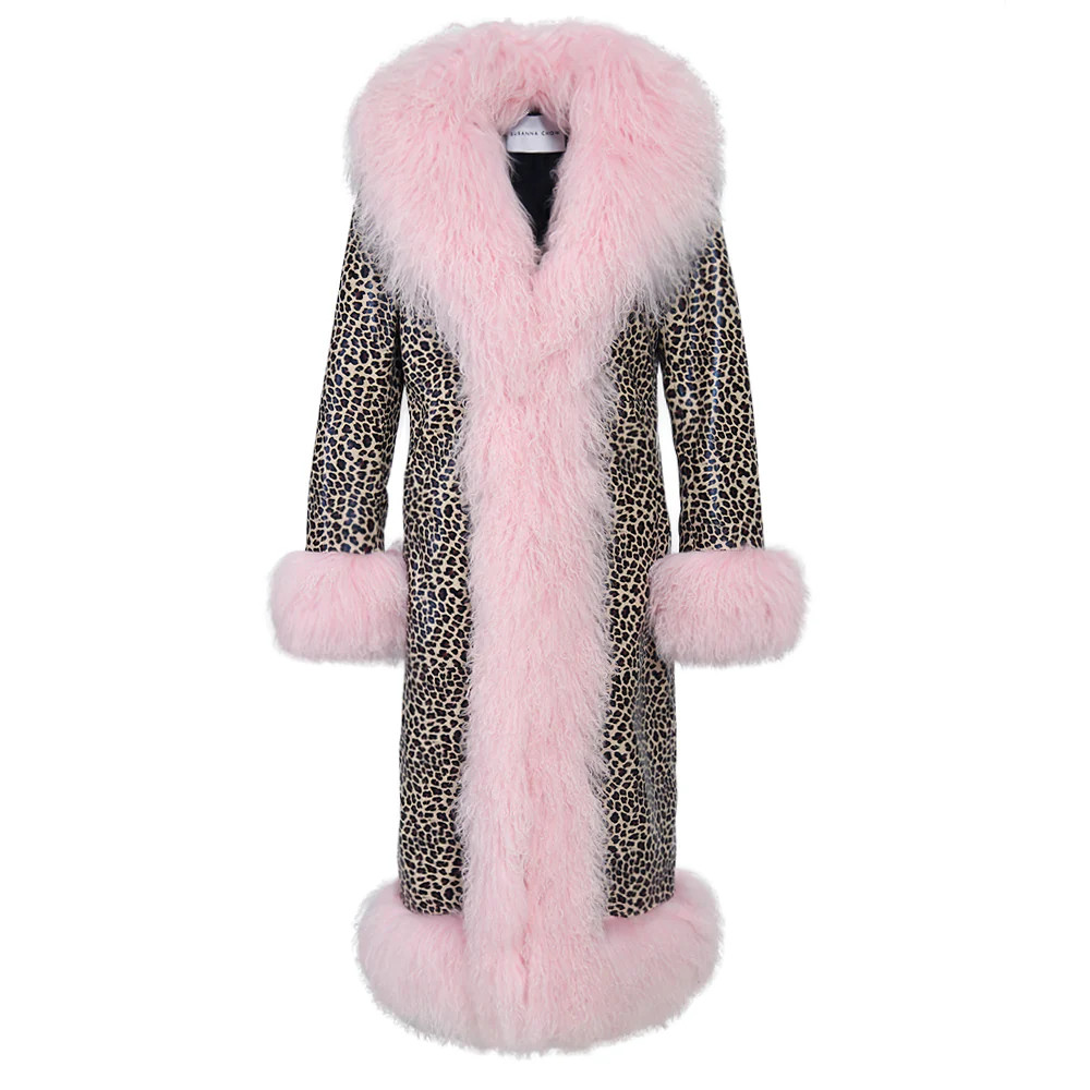 Dorothy Leopard Leather Shearling Maxi Coat | Susanna Chow