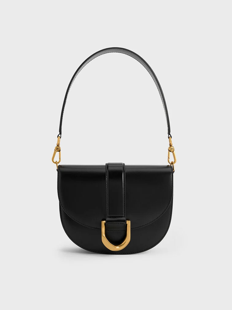 Dark Brown Gabine Leather Saddle Bag | CHARLES & KEITH | Charles & Keith US