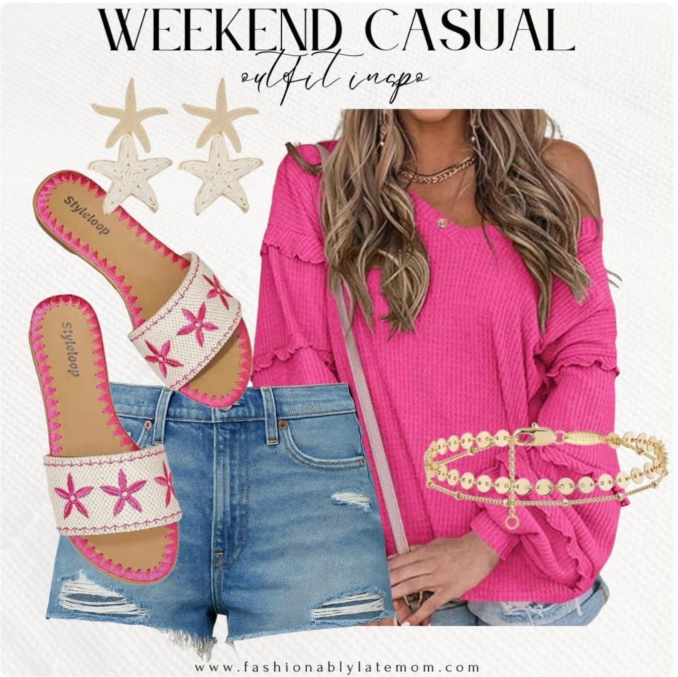 Weekend casual outfit inspiration! 

Fashionablylatemom. 
Womens clothing. 
Levi denim jeans. 
Womens shorts. 
Blue jean shorts. 
Levi 501 original shorts. 
Womens long sleeve. 
Womens v-neck. 
Pink womens top. 
Loose blouse. 
Starfish earrings. 
Gold jewelry. 
Gold earrings. 
Gold bracelet. 
Stackable bracelet. 
14k Gold plated bracelet. 
Womens flats. 
Beach inspired flats. 
Pink sandals.

#LTKShoeCrush #LTKSeasonal #LTKStyleTip