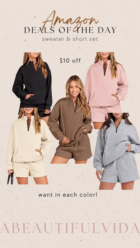 Amazon deal of the day : half zip pullover & short set 

$10 off + an additional 10% coupon at checkout 🙌

Comfy set // sweater // lounge set 

#LTKstyletip #LTKsalealert #LTKunder50