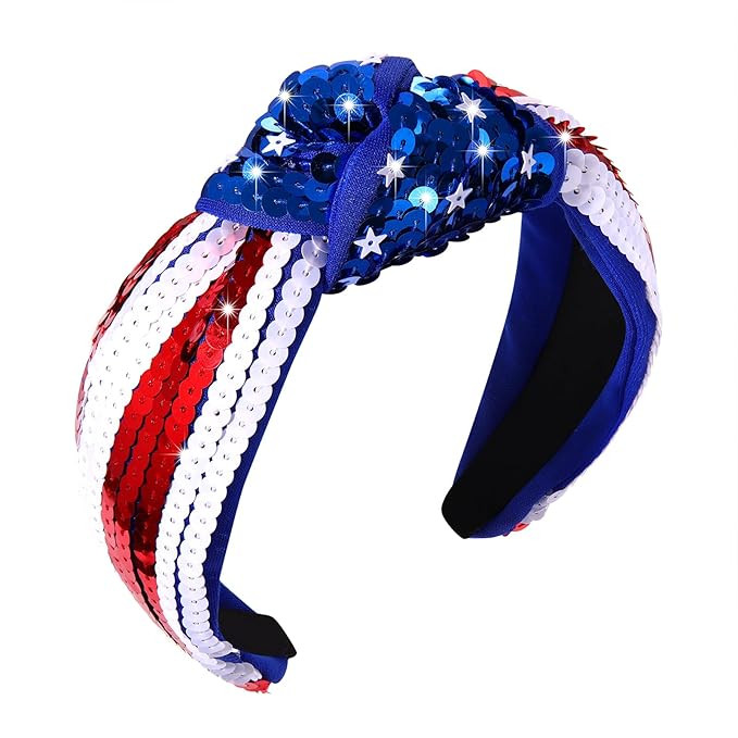 4 th of July Headband for Women - Fourth of July Headband Accessories USA Red White Blue Sequin K... | Amazon (US)