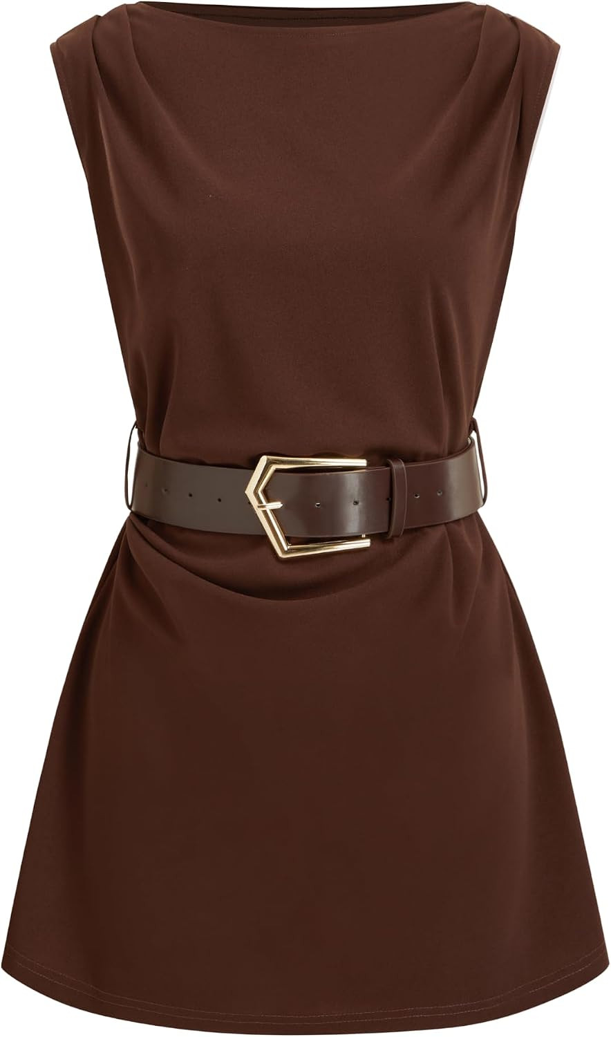 CIDER Women's Boat Neck Mini Dress Ruched Belted A Line Short | Amazon (US)