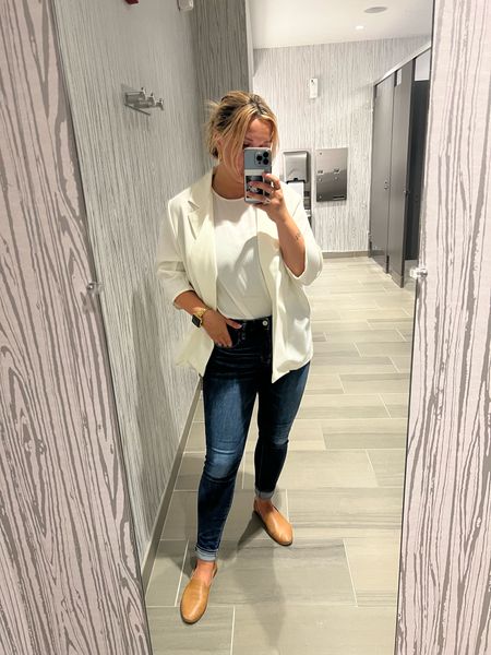 It’s after Memorial Day - which means it’s official ok to wear ALL WHITE. Back in the office 3 days a week now and this is a go to outfit when I’m feeling lazy 🤪 White tank, white blazer, dark jeans, tan blazer. Perfect for summers in the office!

#LTKunder50 #LTKstyletip #LTKworkwear