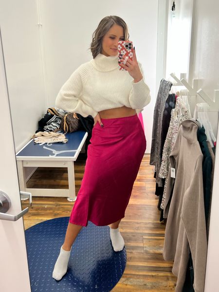 The perfect winter sweater. Wear it with a slip skirt like this or even jeans or leggings. I’m wearing a small in the sweater and this skirt. Both come in several colors  

#LTKsalealert #LTKHoliday #LTKSeasonal