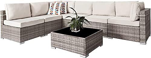 SUNVIVI OUTDOOR Patio Furniture Set 7 Piece All Weather Grey Wicker Outdoor Patio Sectional Sofa ... | Amazon (US)