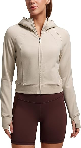 CRZ YOGA Womens Fleece Zip Up Cropped Hoodie Workout Jacket Athletic Casual Long Sleeve Sweatshir... | Amazon (US)