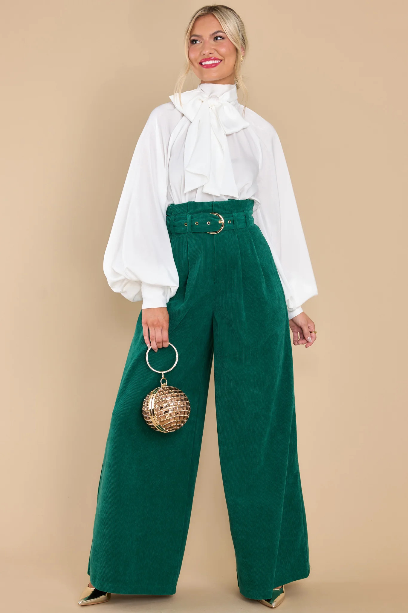 Keeping It Classy Emerald Corduroy Pants | Red Dress 