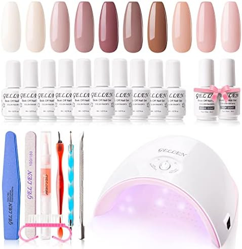 Gellen Gel Nail Polish Starter Kit With UV/LED Light,10 Colors 24W Nail Dryer&Base Top Coat, All-... | Amazon (US)