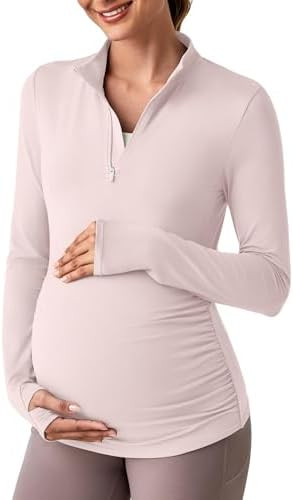G4Free Lightweight Maternity Long Sleeve Workout Tops UPF 50+ Rash Guard Half Zip Sun Shirts Ruch... | Amazon (US)