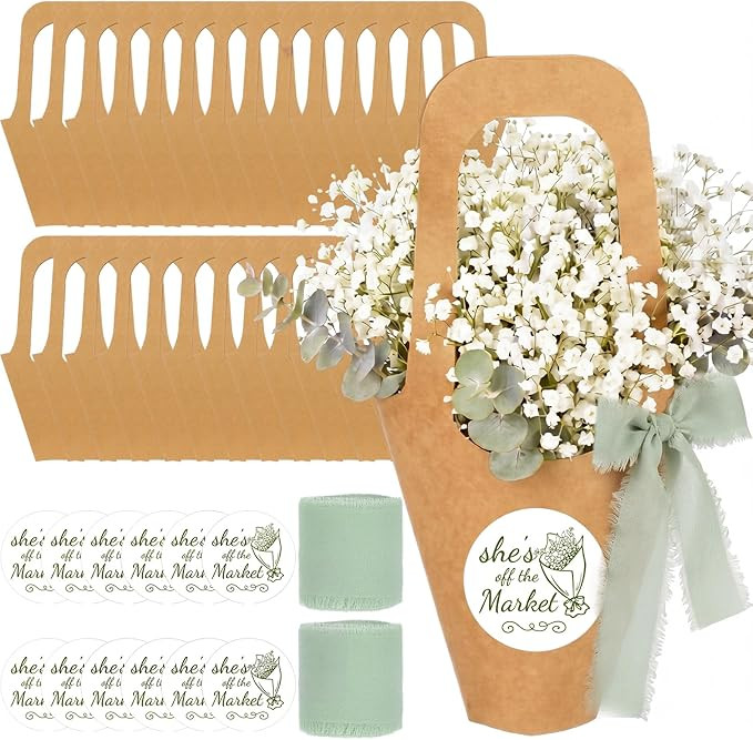 82 Pcs She's Fresh off The Market Bridal Shower Flower Bar Kit Include Kraft Bouquet Gift Bags wi... | Amazon (US)