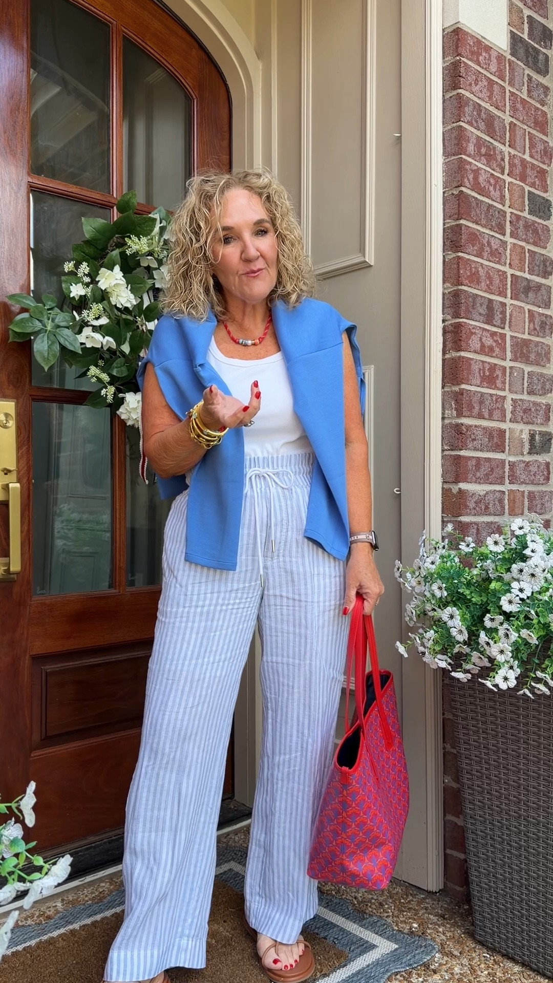 Pants size medium 
Tanks medium 
Sweatshirt medium 
I’ll link this bag and a few options 

4th of July summer outfit linen pants

#LTKOver40 #LTKootd #LTKSeasonal