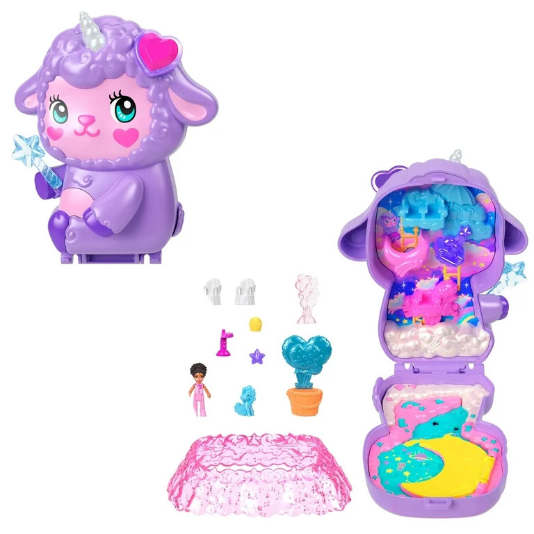 Polly Pocket Cozy Dreamland Lamb Compact Playset with 1 Micro Doll and Pet Unicorn, Travel Toy wi... | Walmart (US)