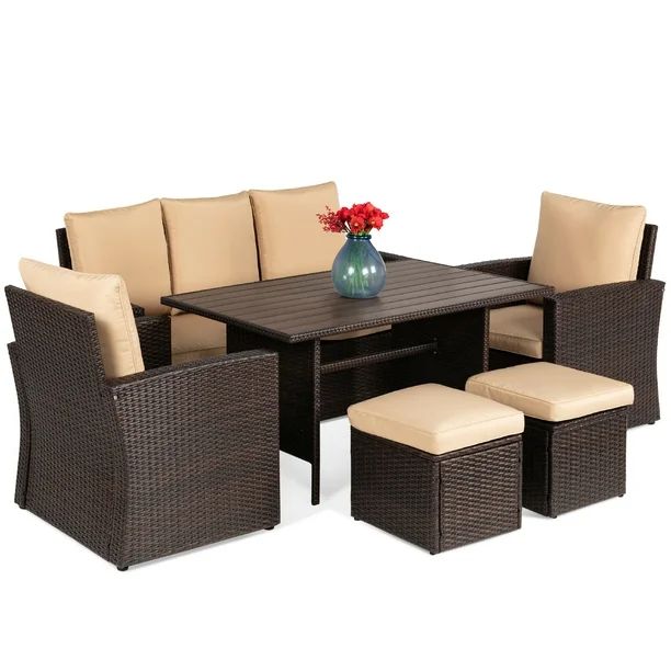 Best Choice Products 7-Seater Conversation Wicker Dining Table, Outdoor Patio Furniture Set w/ Co... | Walmart (US)