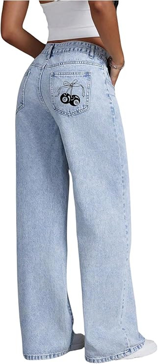 Floerns Women's Bowknot Embroidery Jeans Y2k Straight Leg Boyfriend Denim Pants | Amazon (US)