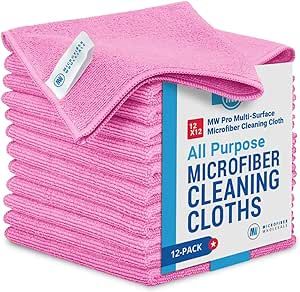 12" x 12" MW Pro Multi-Surface Microfiber Cleaning Cloths | Pink - 12 Pack | Premium Microfiber T... | Amazon (US)