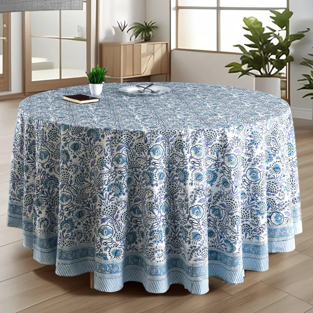 Handmade Cotton Round Tablecloth – Indigo Floral Block Print - Etsy Canada | Etsy (Global)