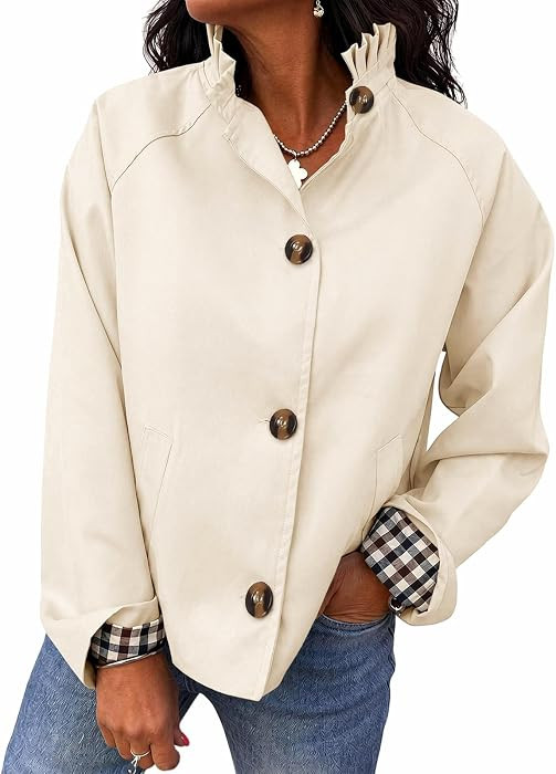 Cicy Bell Womens Ruffle Short Trench Coat Single Breasted Cropped Jackets | Amazon (US)