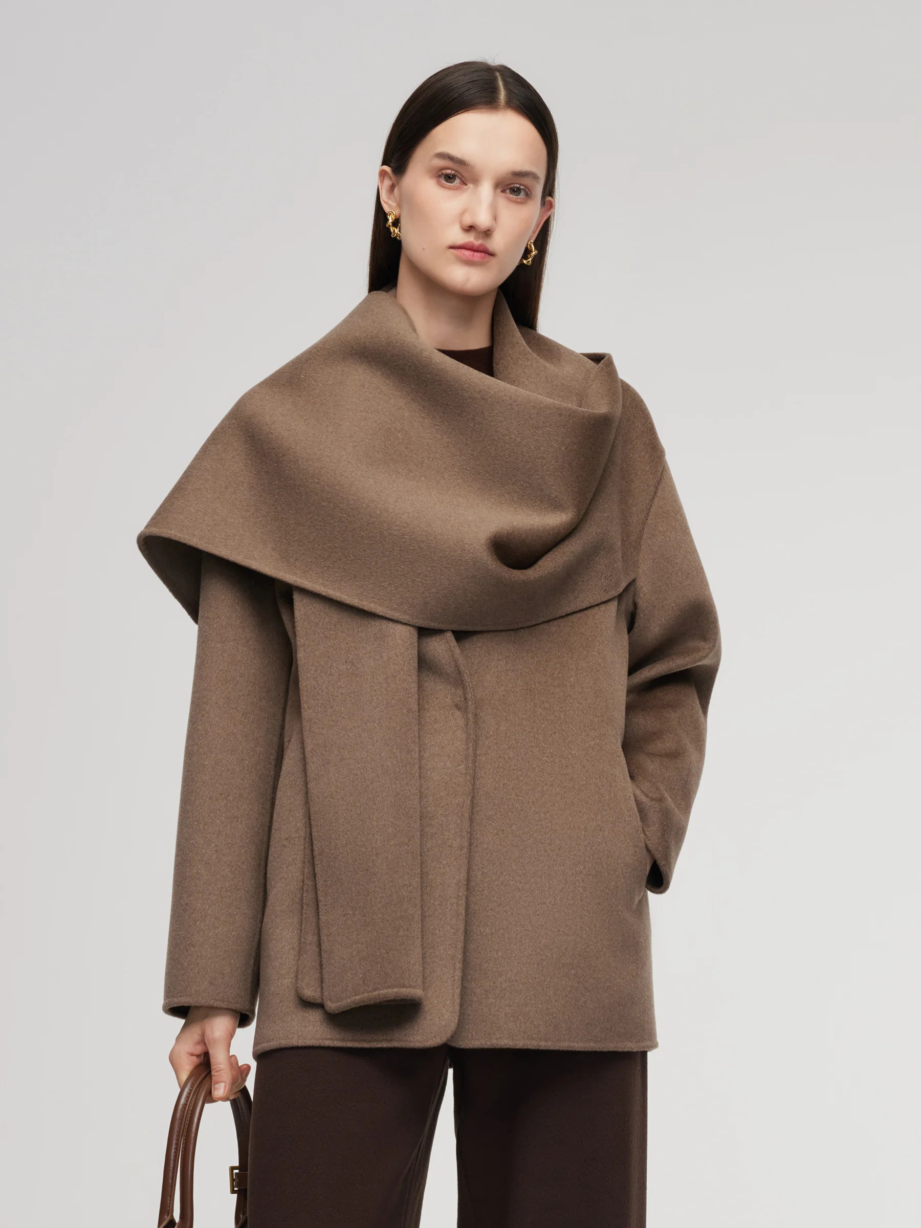 Cashmere Wool Blend Double-Faced Scarf Collar Women Coat | GOELIA