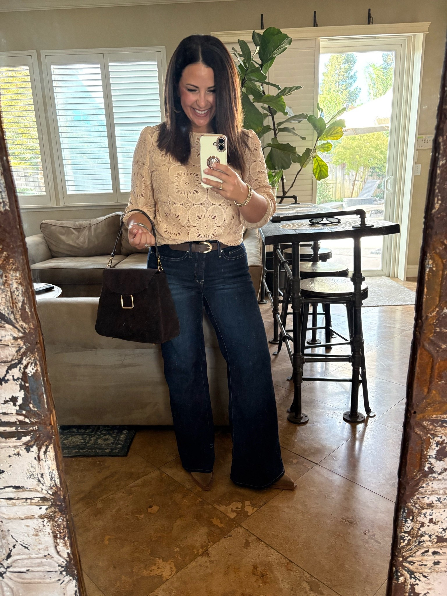 Fall is calling 🤎 This is such an easy fall transitional outfit—a feminine lace top paired with dark-wash wide-leg jeans, pointed-toe flats, and my new genuine Italian leather bag from Ross. Perfect for a farm-to-fork dinner, but I’d also wear this to work, a night out, or style it with boots for a country concert. 🤠

Wearing 27x30 jeans + my usual size in the top. I’m 5’2”.

Fall outfits • autumn outfits • fall transitional outfits • workwear • business casual • wide-leg jeans • country concert outfit • Italian leather bag

#LTKSeasonal #LTKPetite #LTKootd