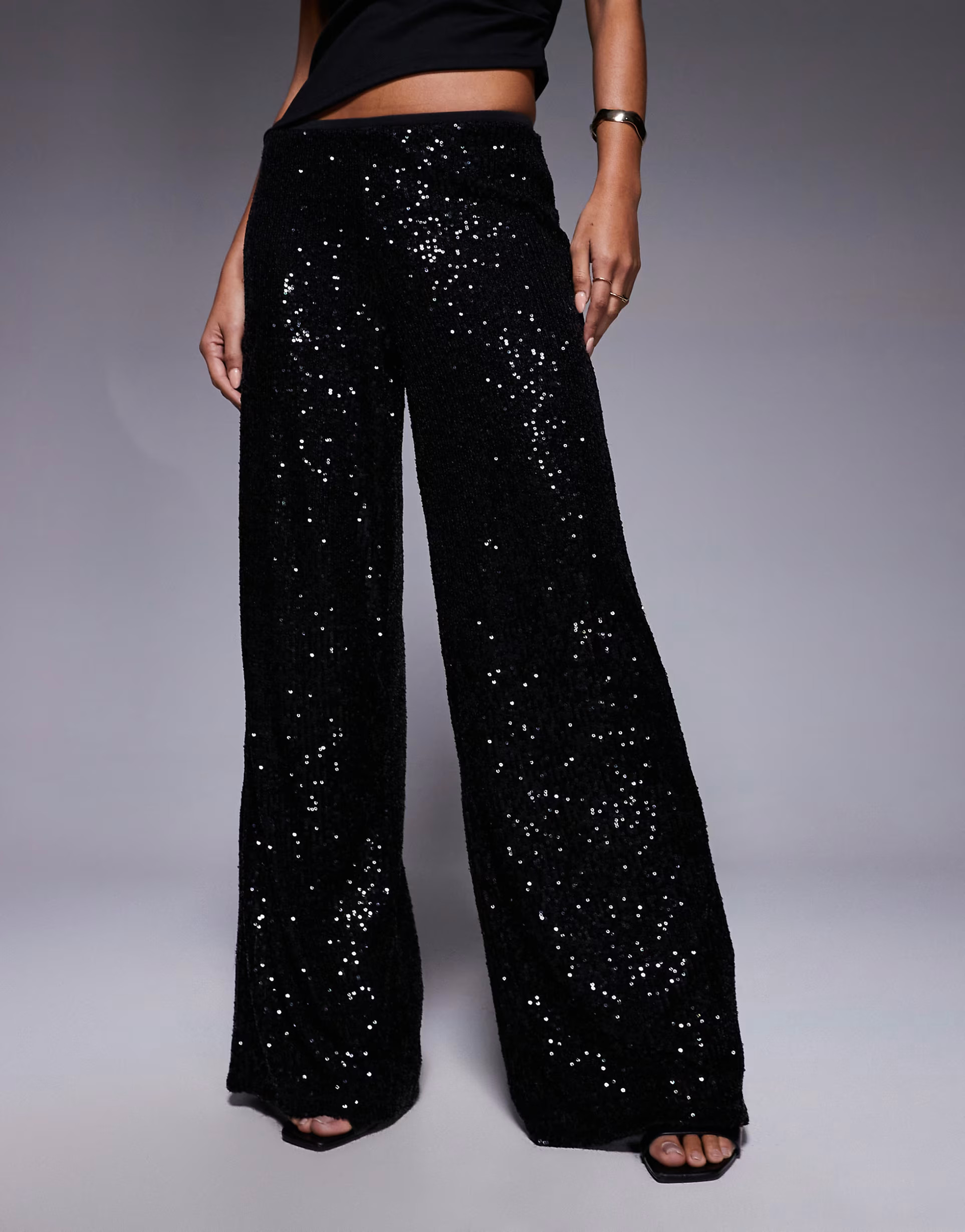 ASOS DESIGN allover sequin wide leg pants in black | ASOS | ASOS (Global)